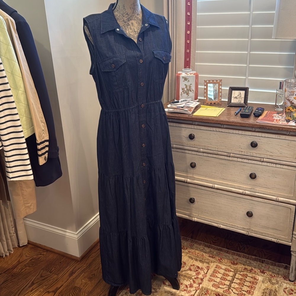 NYDJ tiered denim maxi dress, size L